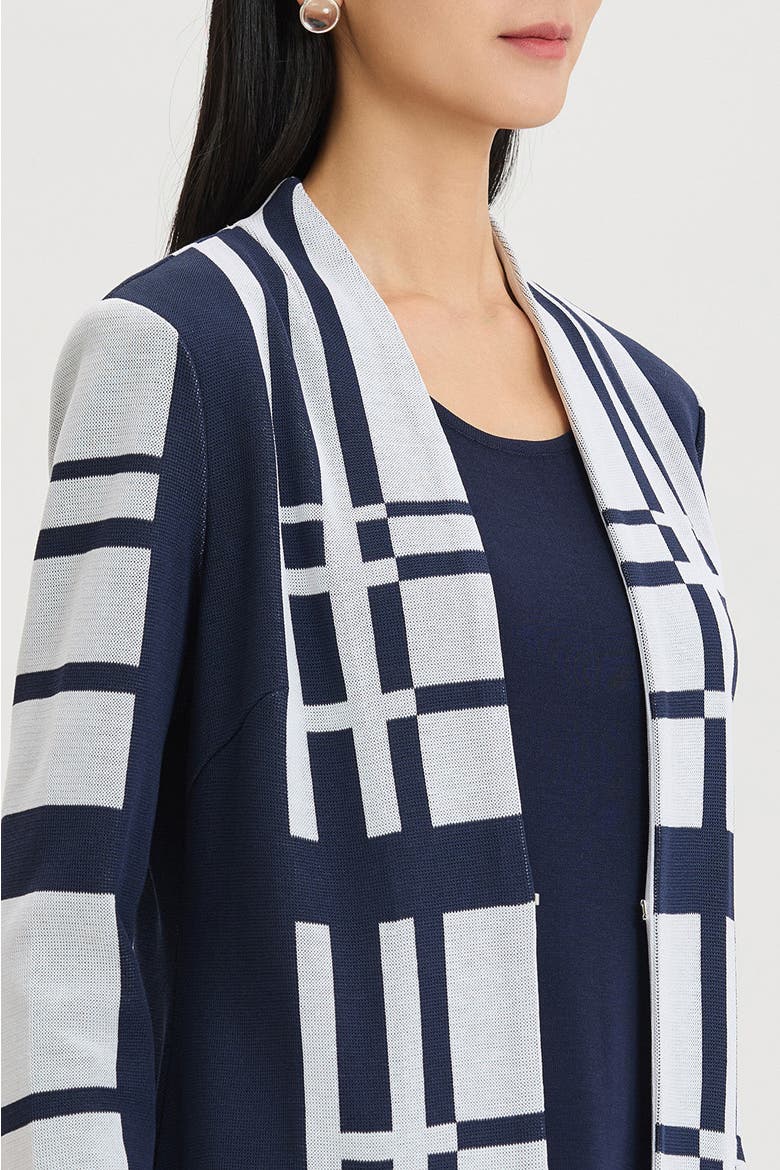 Heritage Two-Tone Geometric Knit Duster, Alternate, color, Indigo/White
