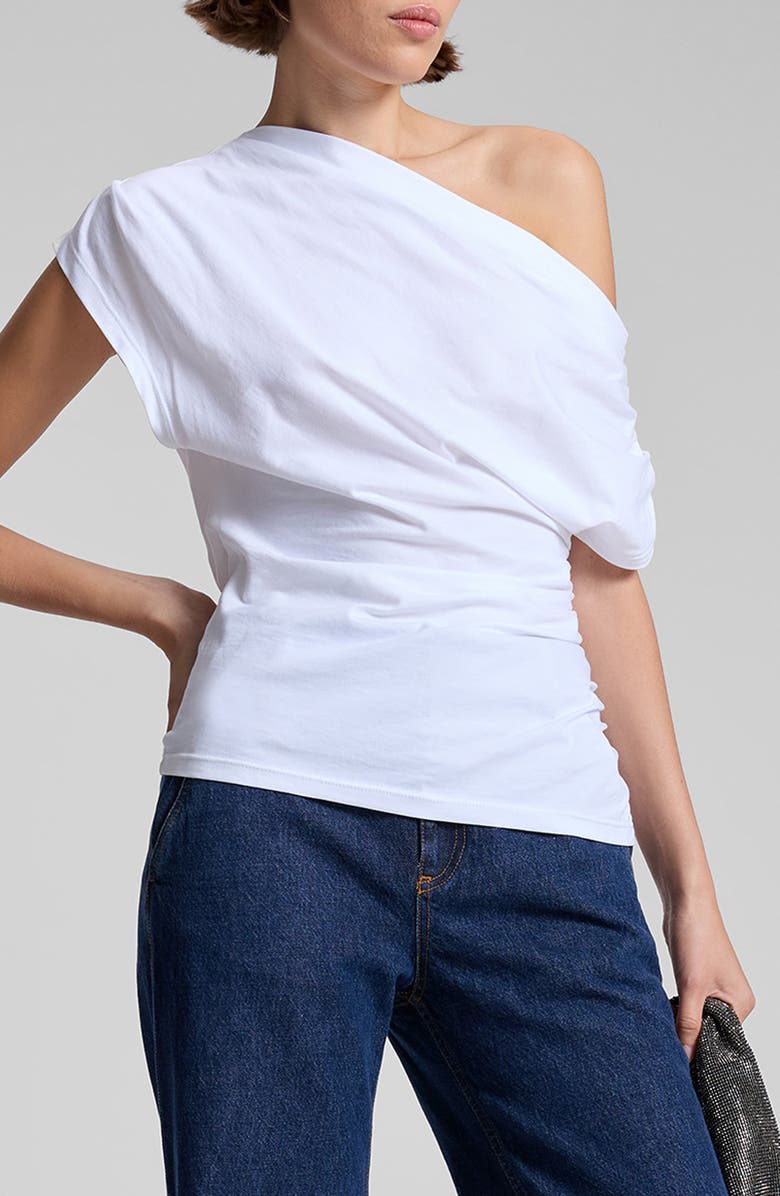 A.L.C. Alice One-Shoulder Cotton Jersey Top, Alternate, color, White