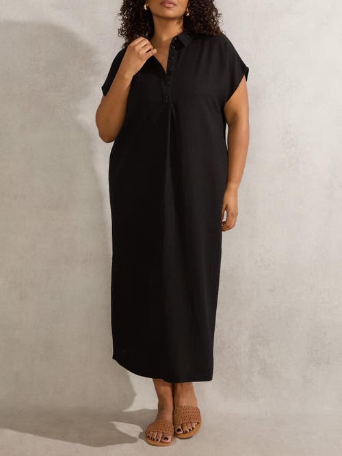 Live Unlimited Linen Midi Shirt Dress In Black