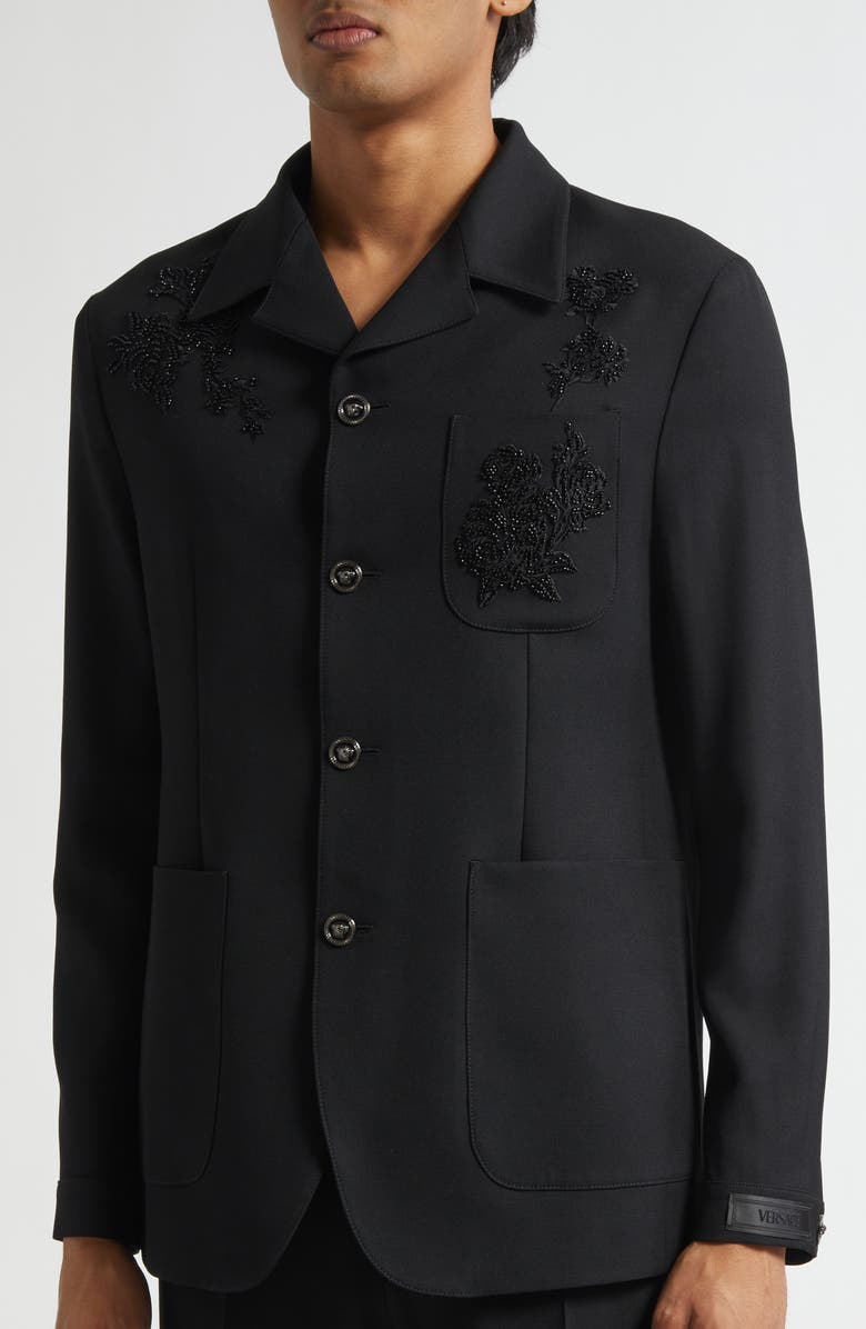 Versace Medusa Button Virgin Wool Grain de Poudre Jacket, Alternate, color, 
