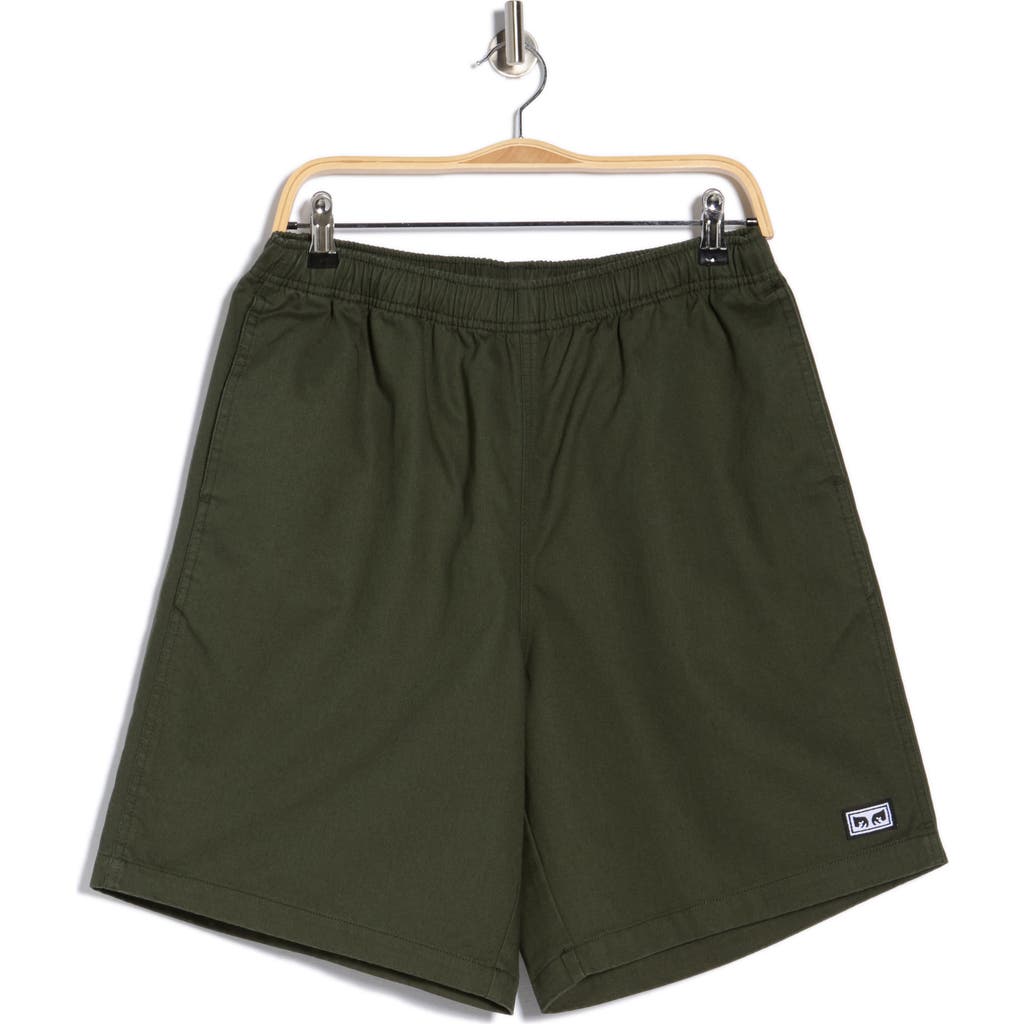 Obey Easy Relaxed Cotton Twill Shorts In Brown