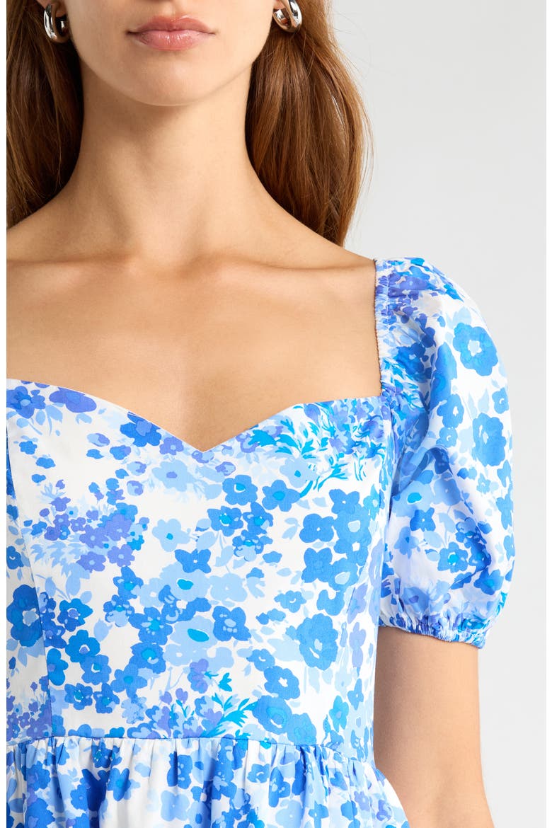Carli Floral Alessi Puff Sleeve Cotton Midi Dress, Alternate, color, WHITE-BLUES-MULTI