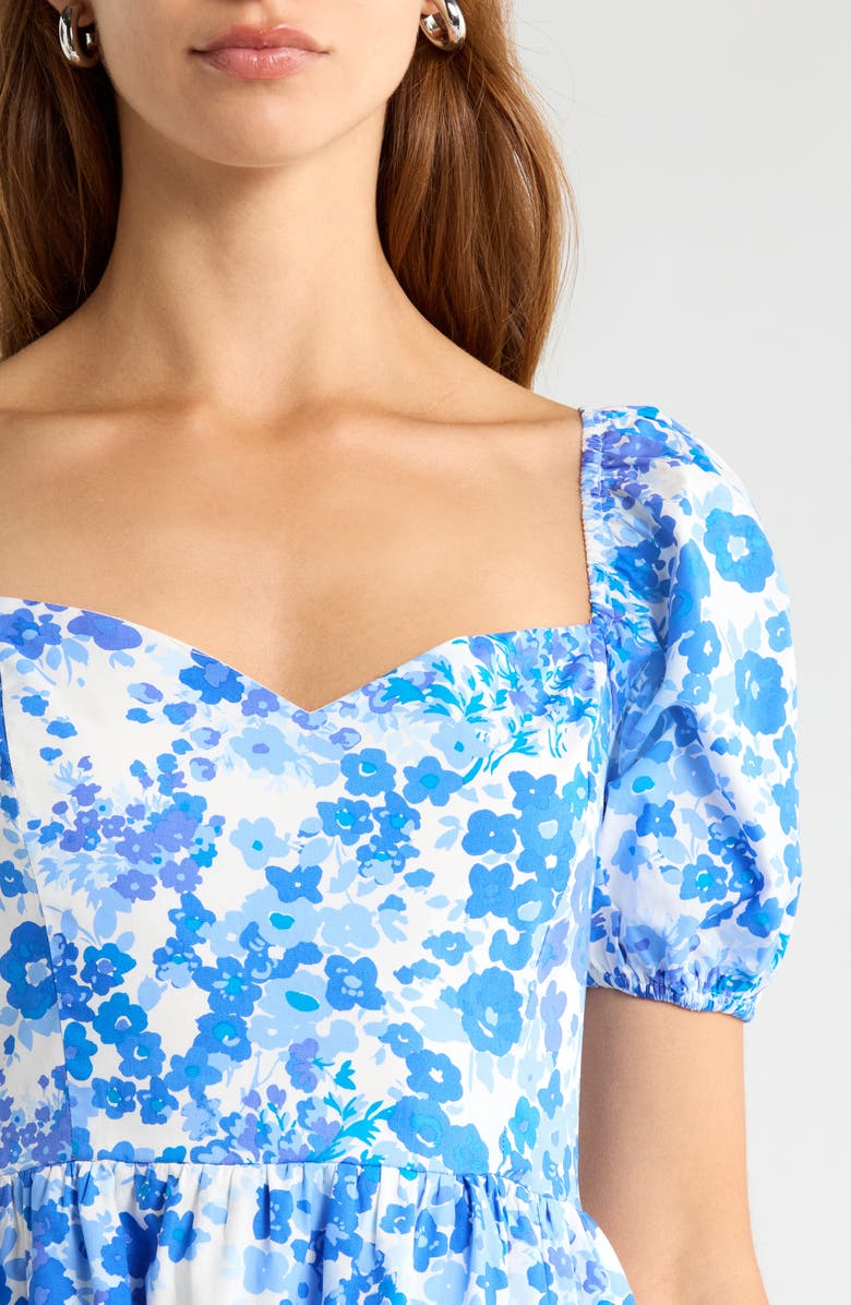 SUGARLIPS Carli Floral Alessi Puff Sleeve Cotton Midi Dress, Alternate, color, White-Blues-Multi