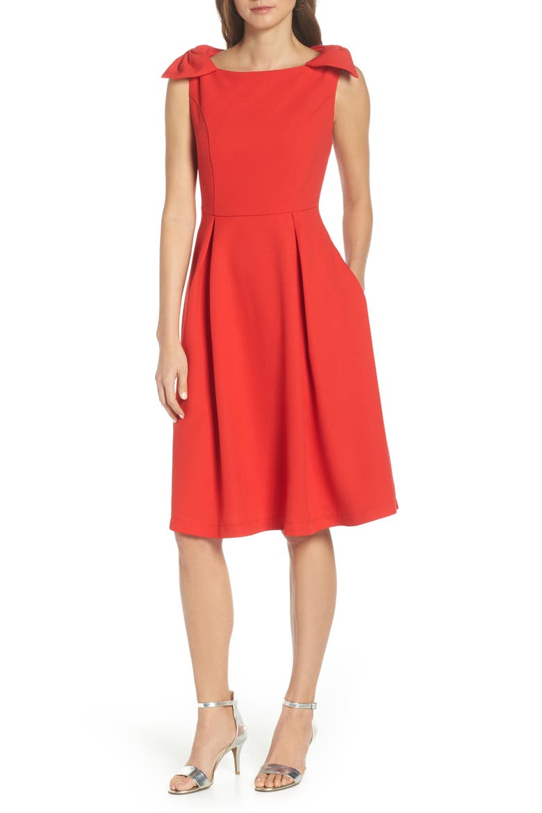 Bow Shoulder Dress, Main, color, RED