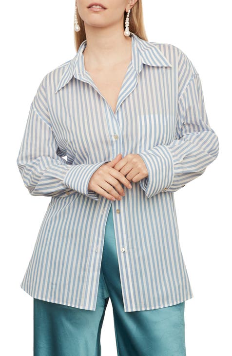 Stripe Oversize Cotton Button-Up Shirt (Plus Size)