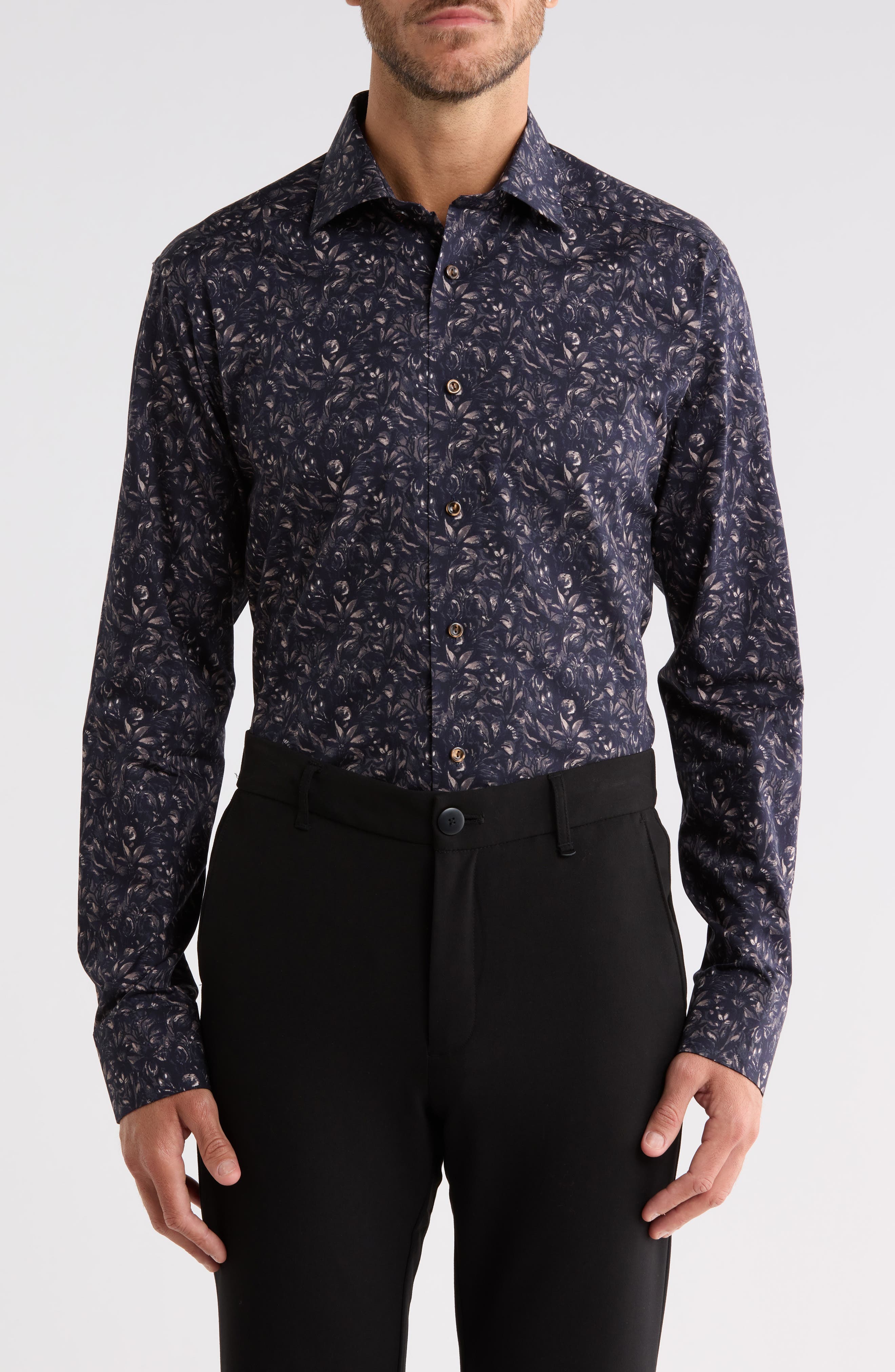 Slim Fit Floral Cotton Twill Shirt