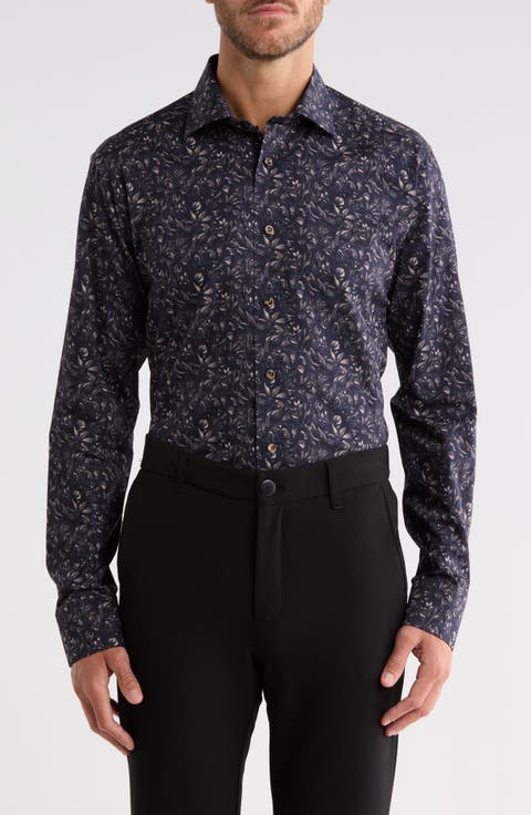 Slim Fit Floral Cotton Twill Shirt