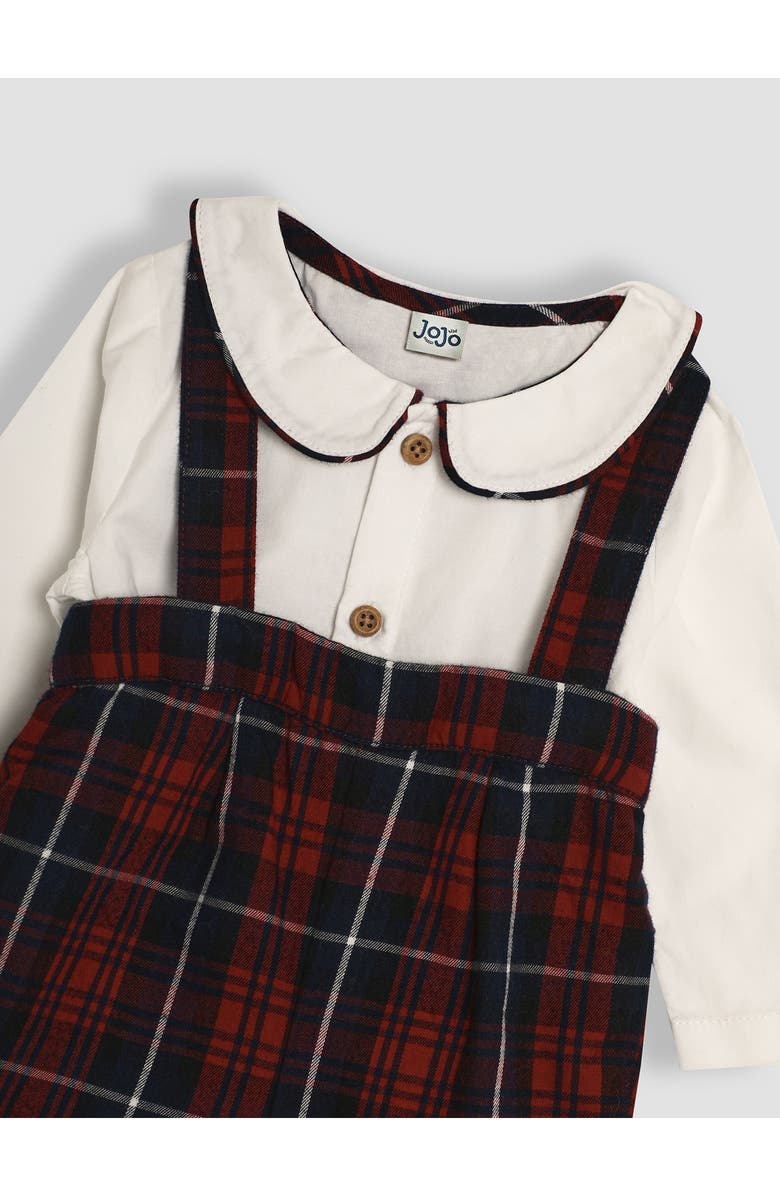 JOJO MAMAN BEBE Peter Pan Collar Bodysuit & Plaid Suspender Shorts Set, Alternate, color, 