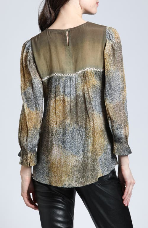 Apny Mixed Media Peasant Top In Beige Multi