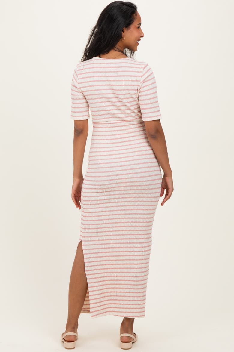 Striped Knit Short Sleeve Maxi Dress, Alternate, color, Pink