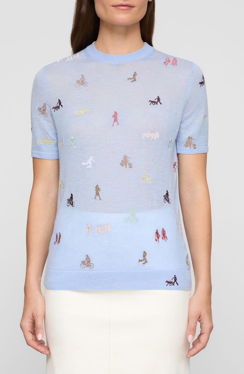 Lafayette 148 New York New York Embroidered Cashmere Sweater, Main, color, Skyline Blue Multi