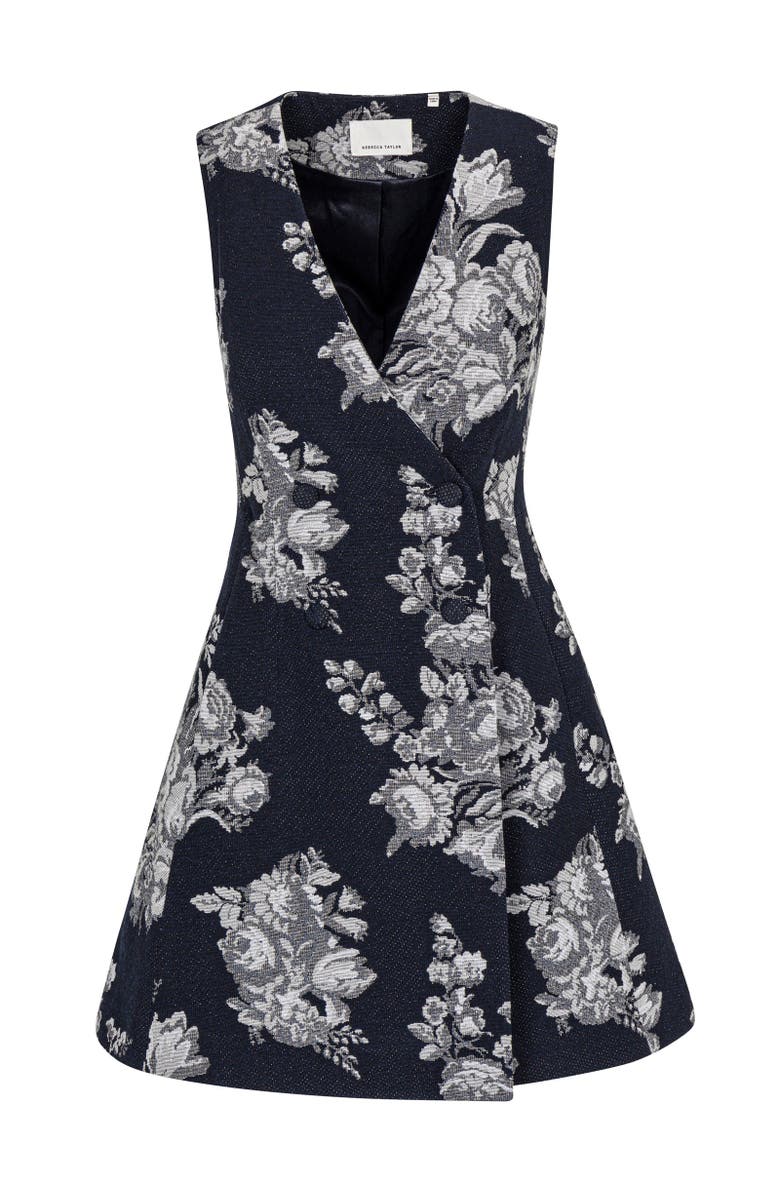 Rebecca Taylor Venice Toile Jacquard Double Breasted Mini Dress, Alternate, color, Indigo Combo