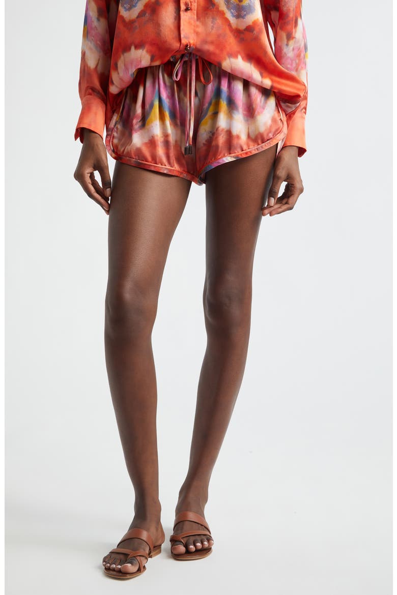 Kindred Spirit Alchemy Relaxed Silk Satin Shorts, Main, color, RUBY TIE DYE