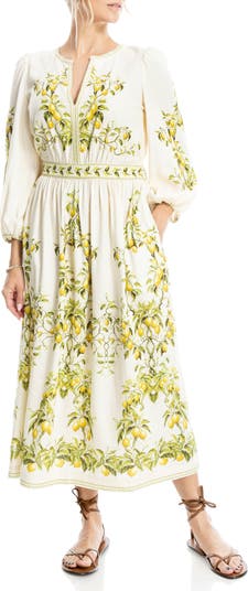 MAX STUDIO Lemon Print Balloon Sleeve Maxi Dress Nordstromrack