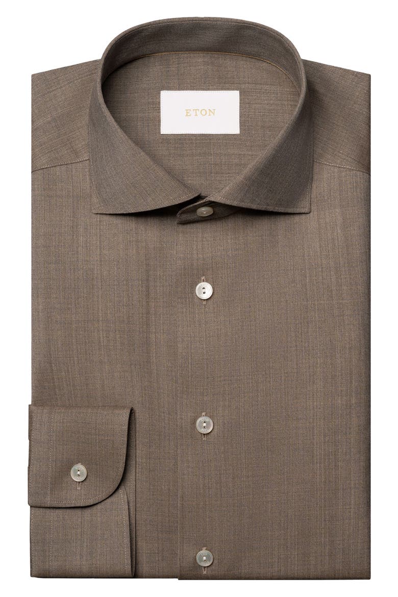 Slim Fit Blue Mélange Wool Dress Shirt, Alternate, color, LIGHT BEIGE