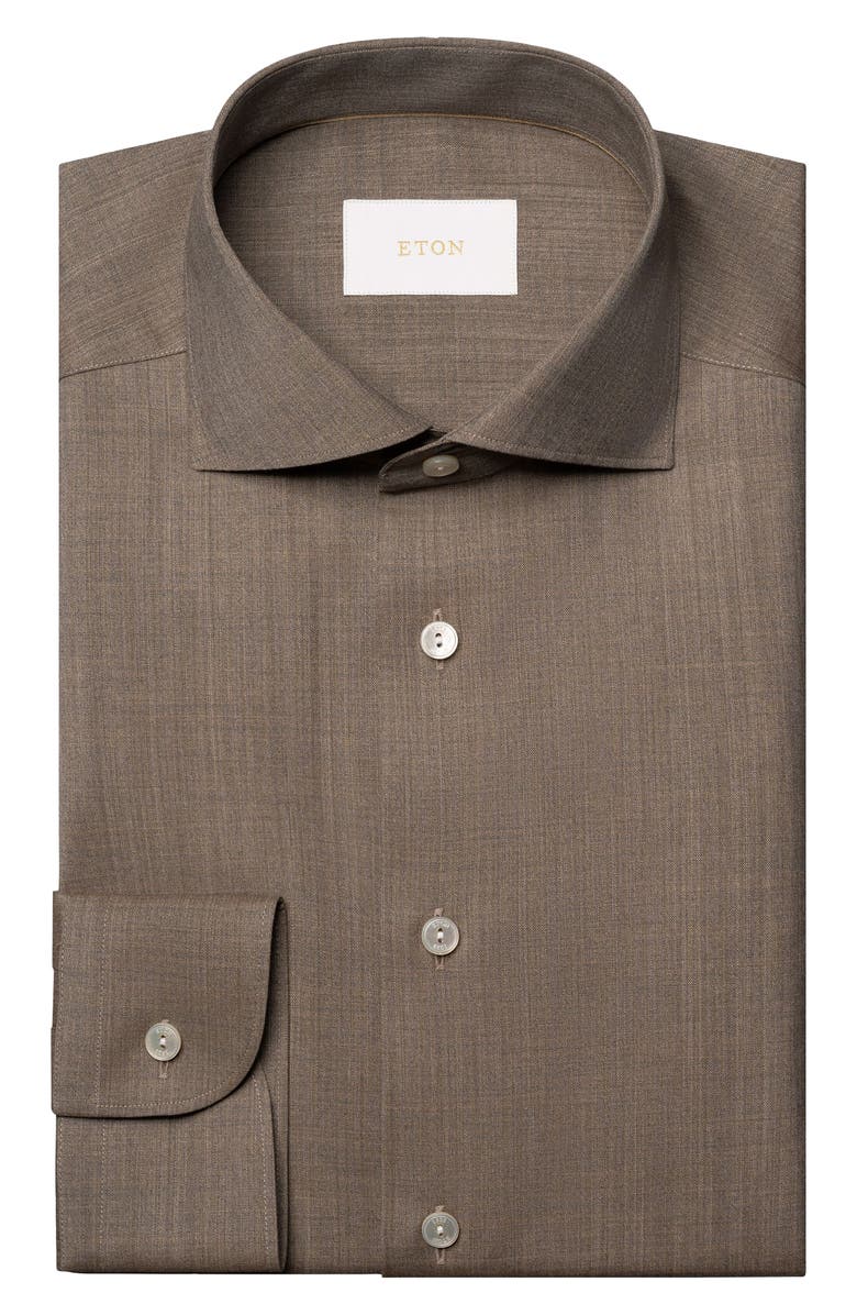 Eton Slim Fit Brown Mélange Wool Dress Shirt, Alternate, color, Light Beige