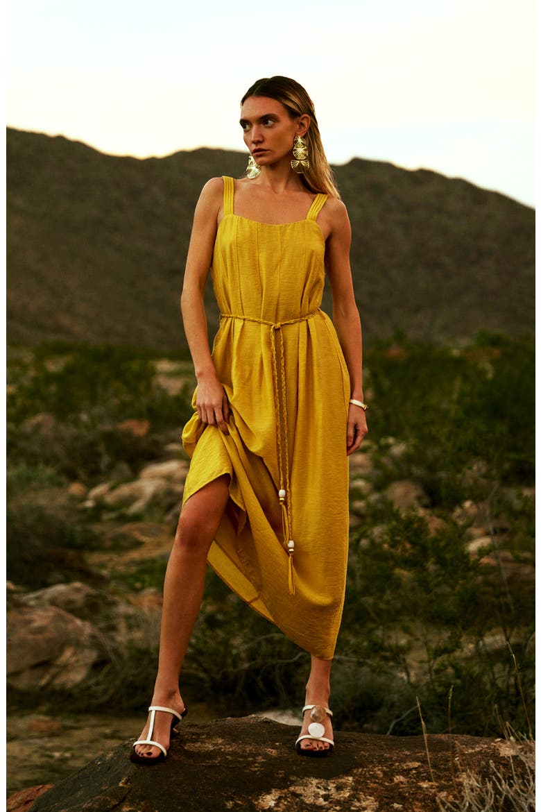 Claudia Tie Waist Midi Dress, Alternate, color, PIMROSE YELLOW