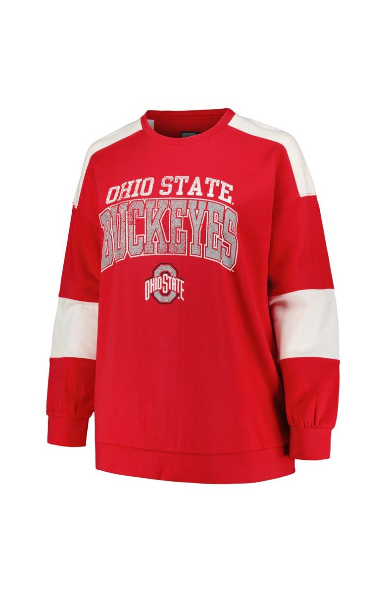 PROFILE Women's Profile Scarlet Ohio State Buckeyes Plus Size Striped Pullover Sweatshirt, Alternate, color, 