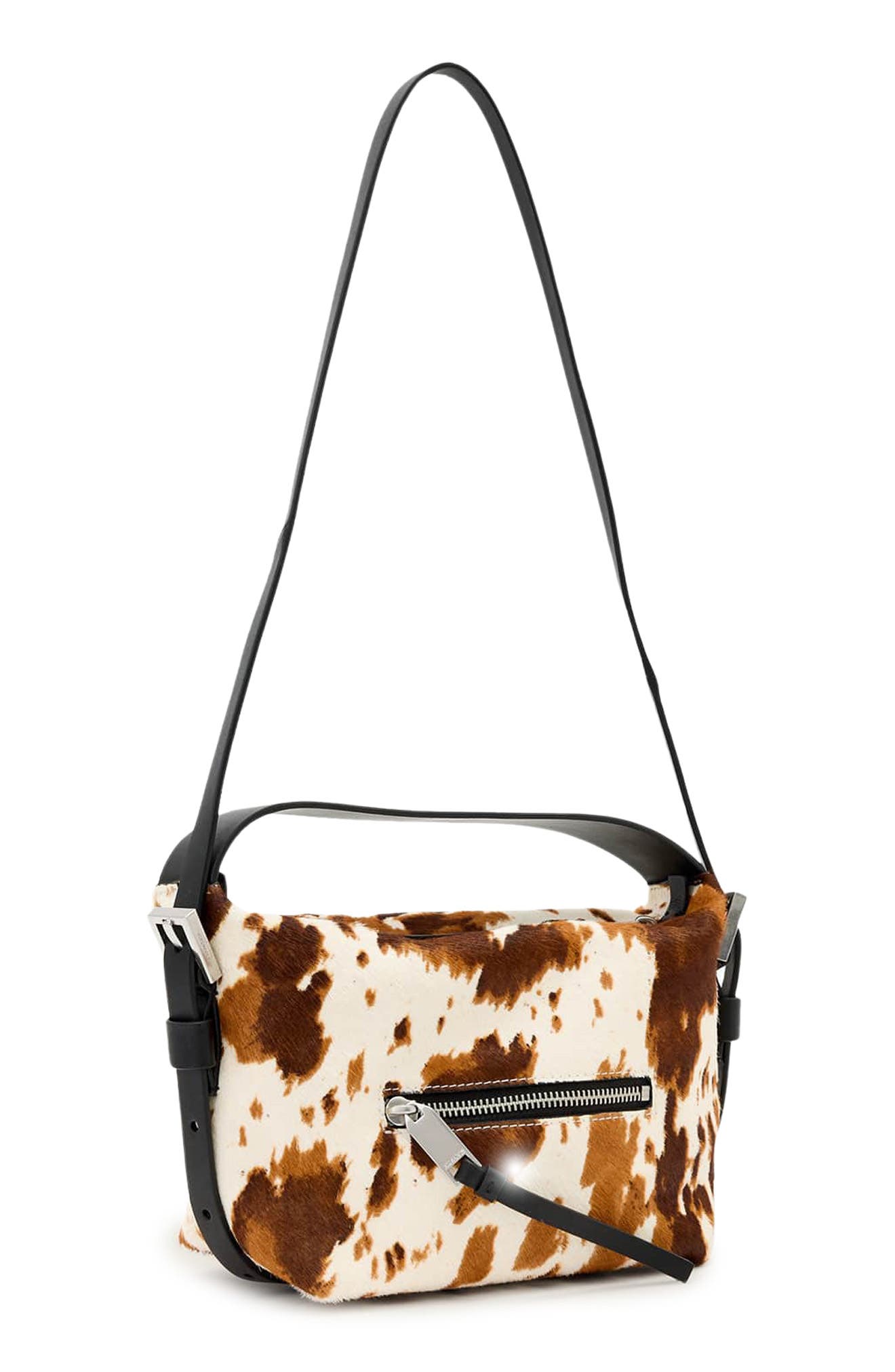 AllSaints Vega Grab Genuine Calf Hair Crossbody Bag, Alternate, color, Cow Print