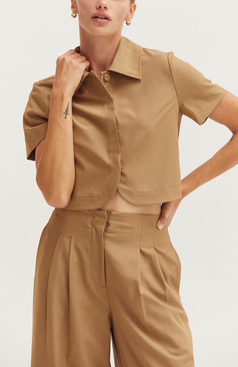 Short Sleeve Cropped Blazer Top