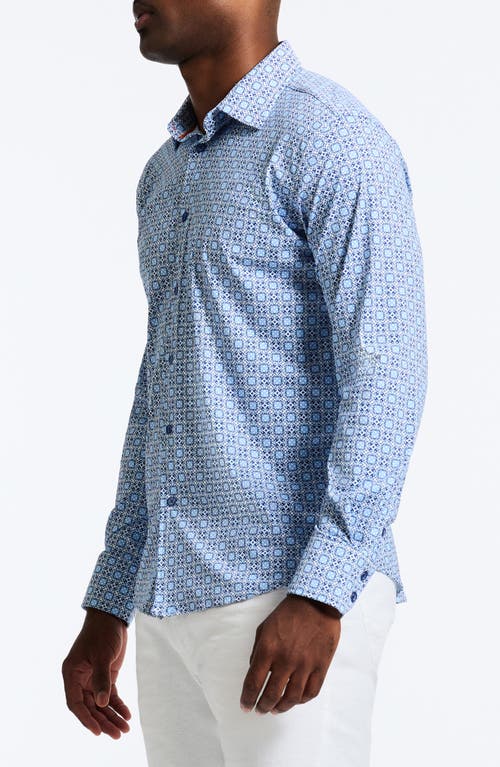 Shop Robert Graham Caspian Classic Fit Foulard Print Knit Button-up Shirt In Blue