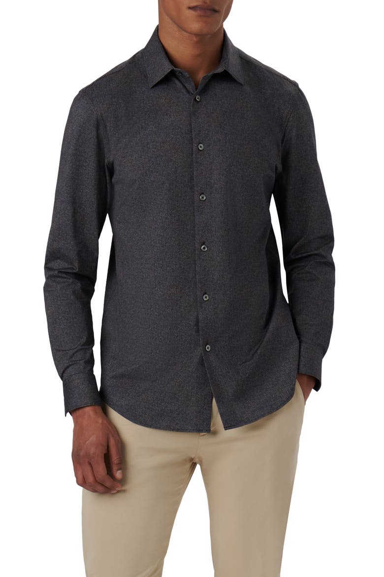James OoohCotton® Mélange Button-Up Shirt, Main, color, BLACK