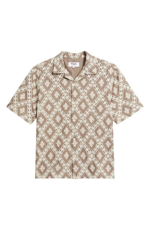 Didcot Diamond Lace Inset Button-Up Camp Shirt