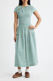 Damson Madder Ebba Plaid Cutout Detail Organic Cotton Dress