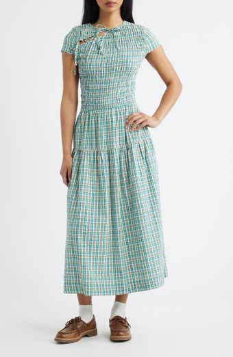 Ebba Plaid Cutout Detail Organic Cotton Dress