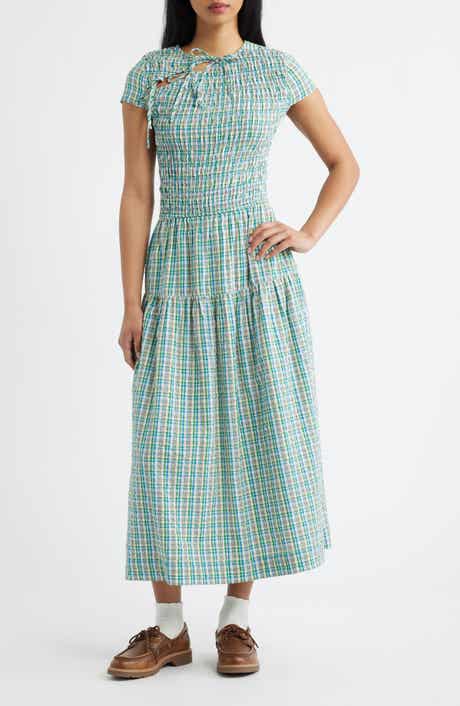 Ebba Plaid Cutout Detail Organic Cotton Dress