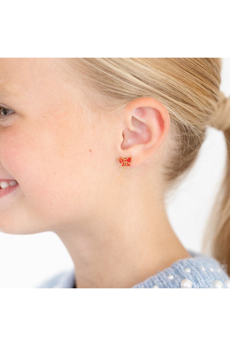 Girls' Red Enamel Bow Flatback Stud Hypoallergenic Earrings, Alternate, color, Red