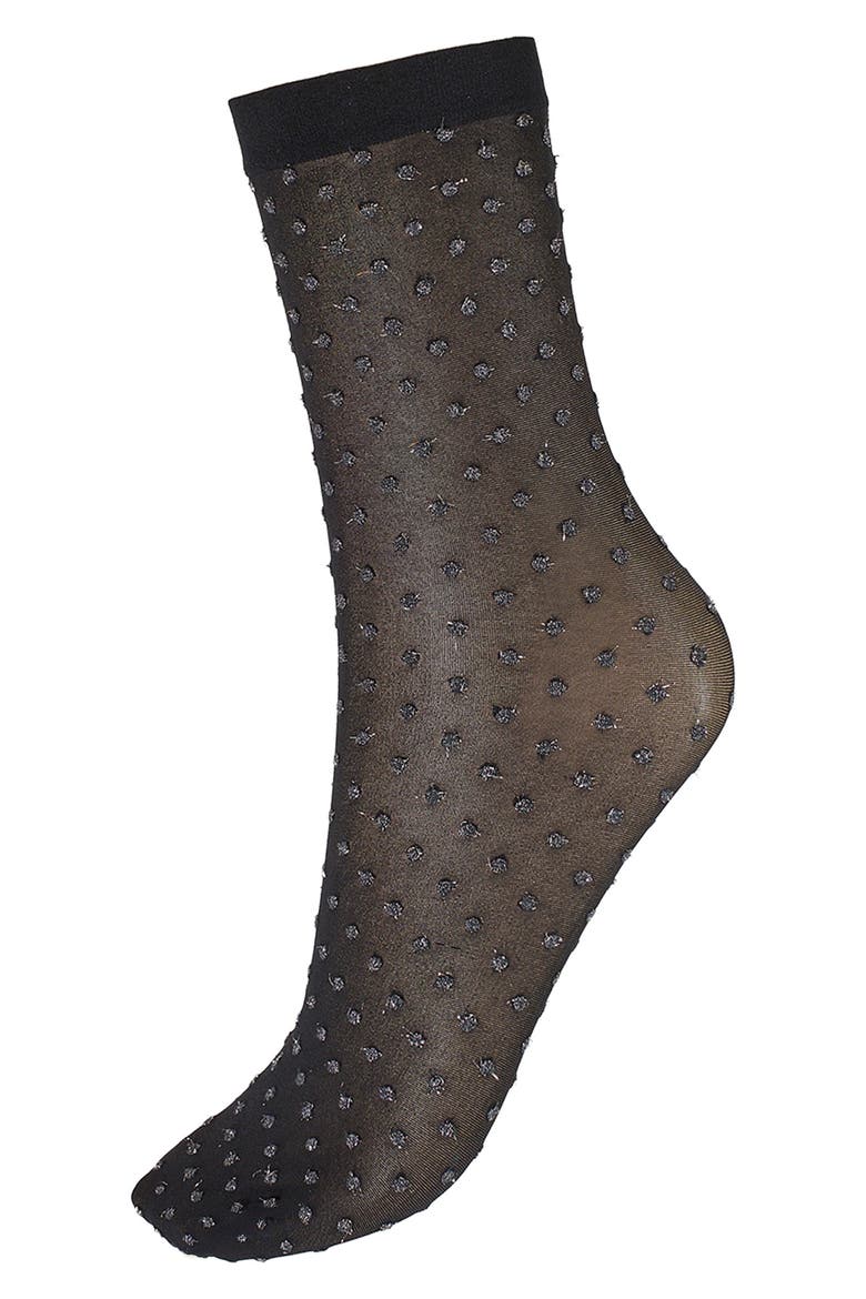 Shimmer Dot Crew Socks, Alternate, color, BLACK/SILVER