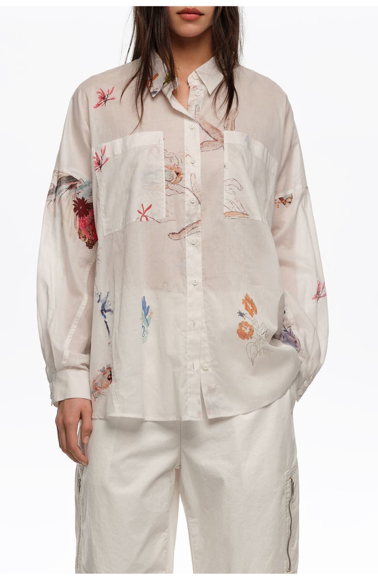 Bimba y Lola Seabed Cotton Oversize Shirt, Main, color, Seabed Off White