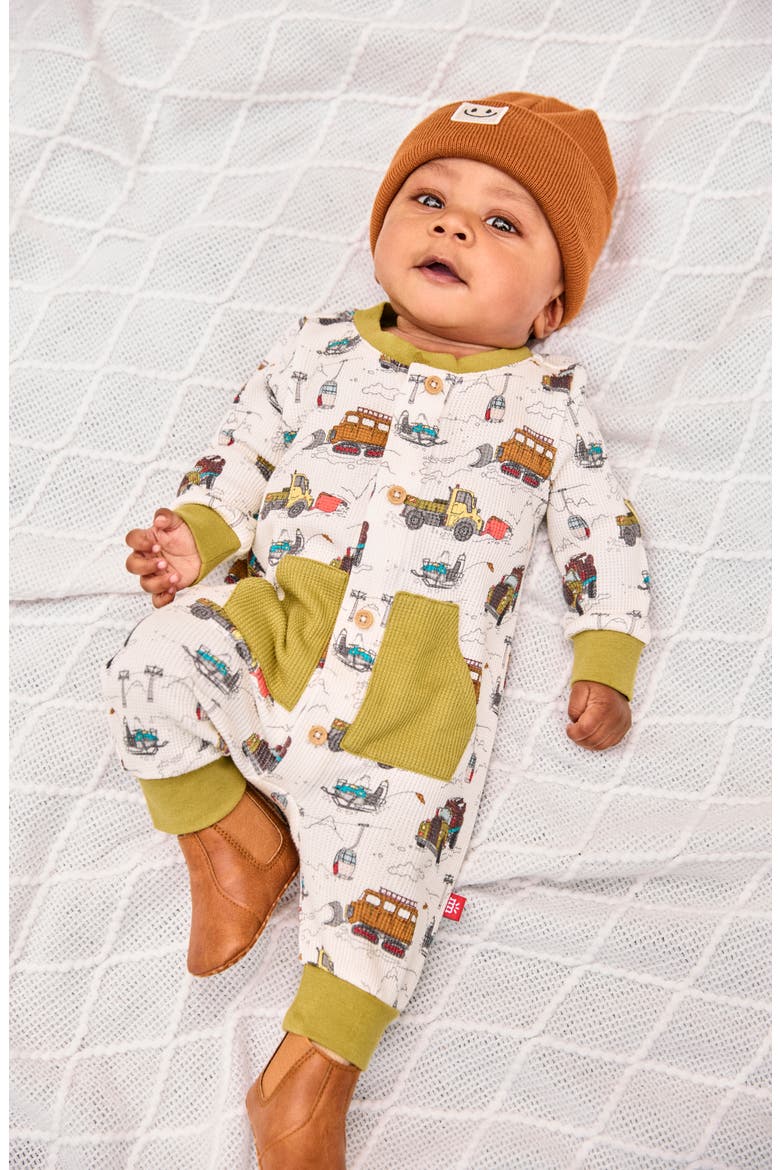 Trucks Magnetic Closure Waffle Romper, Alternate, color, TRUCK