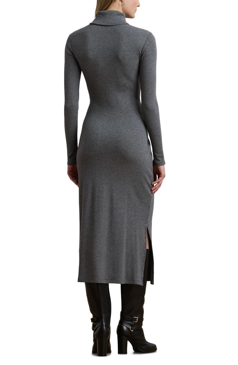 Lauren Ralph Lauren Turtleneck Tie Waist Long Sleeve Rib Cotton Blend Midi Dress, Alternate, color,