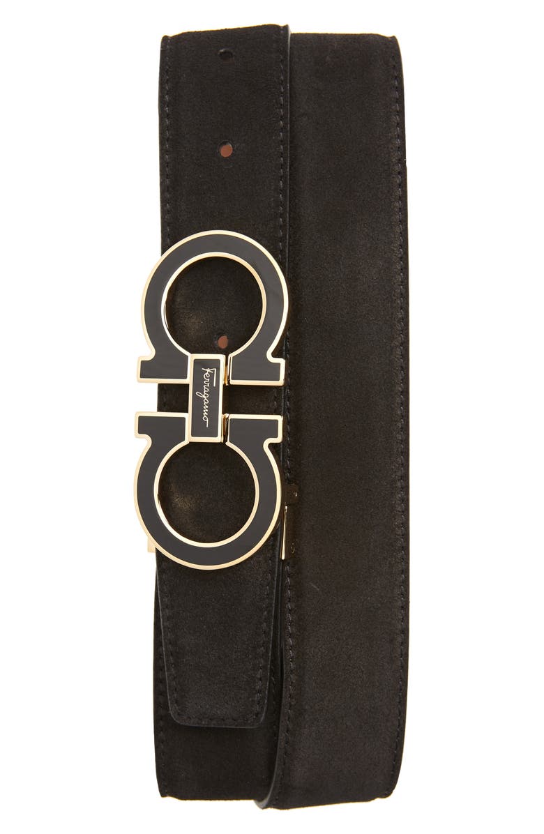 FERRAGAMO Salvatore Ferragamo Double Gancio Buckle Suede Belt, Main, color,