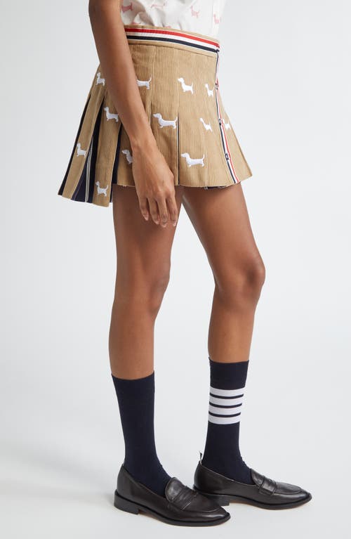 Thom Browne Hector-embroidery Corduroy Mini Skirt In Khaki