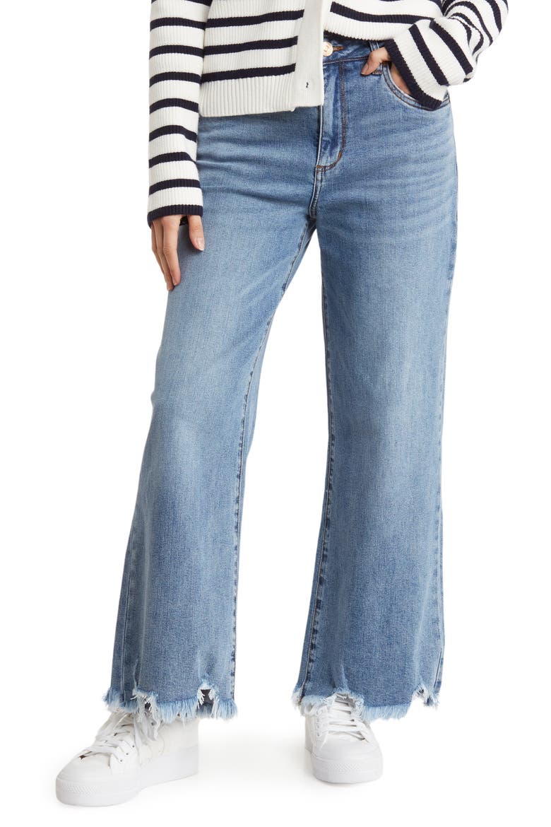 Sabrina High Waist Wide Leg Raw Hem Jeans, Main, color, HILLMAN