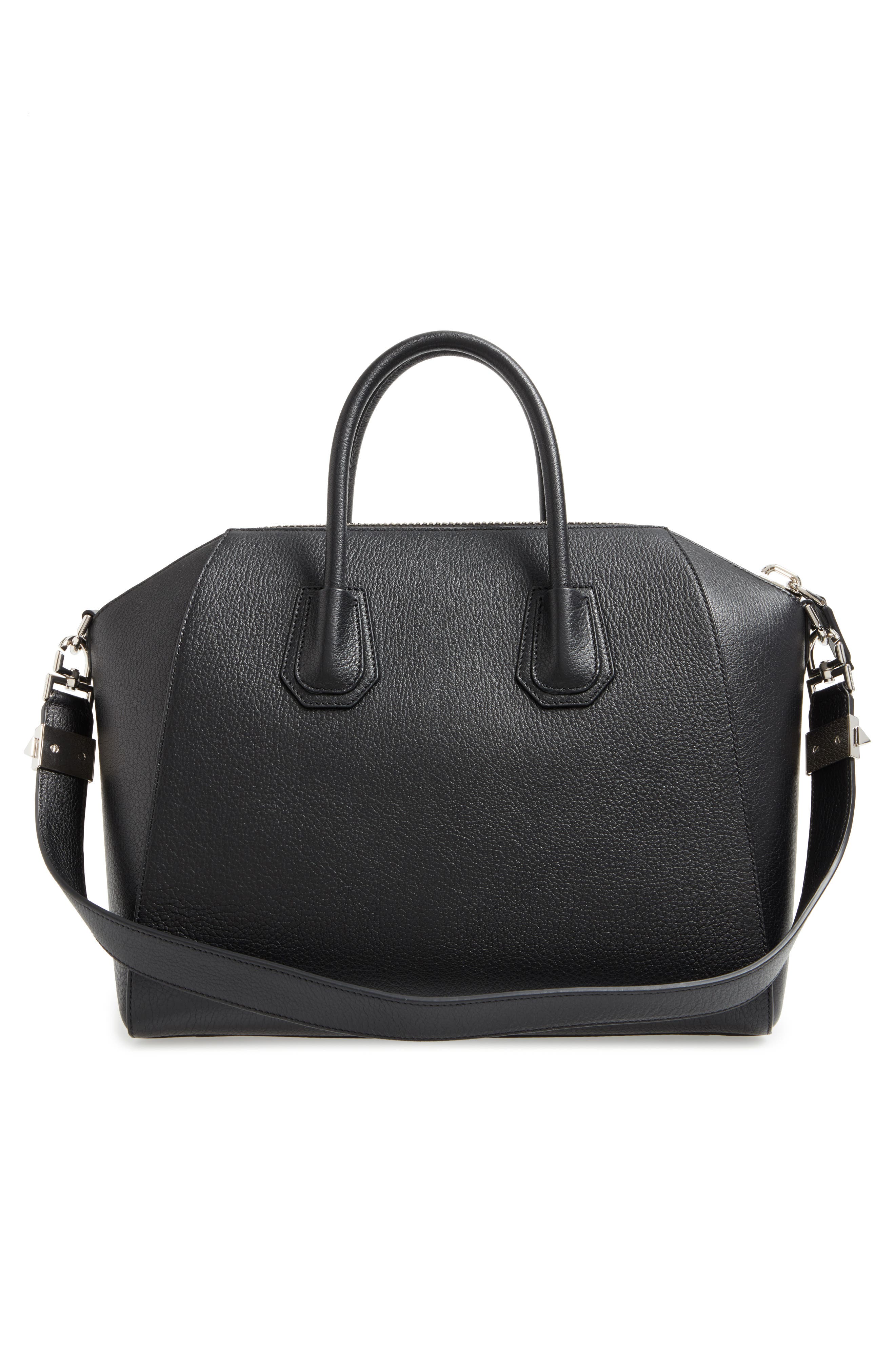 Medium Antigona Sugar Leather Satchel, Alternate, color, BLACK