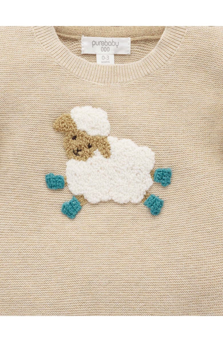 Purebaby On The Farm Knit Sweater, Alternate, color, Almond Melange Wheat Sheep