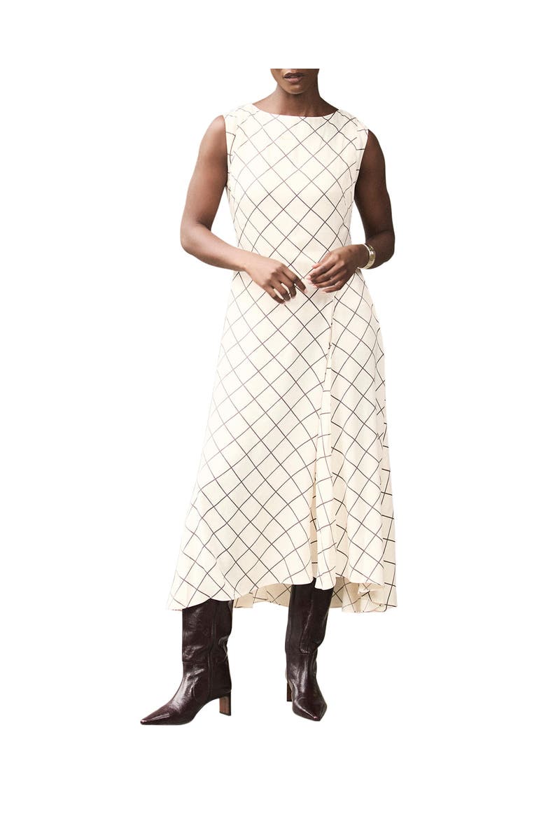 Satin Checked Midi Dress, Alternate, color, Cream