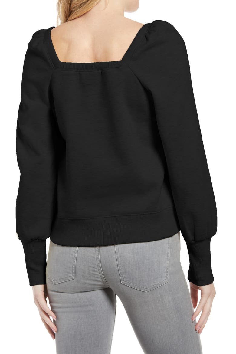 Ariel Square Neck Puff Sleeve Sweatshirt, Alternate, color, BLACK