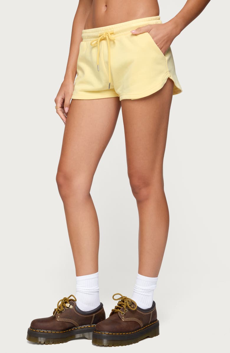 EDIKTED Kordelia Drawstring Sweatshorts, Alternate, color, Yellow