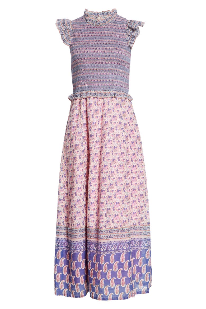 Sea Bianca Smocked Mixed Print Midi Dress, Alternate, color, VIOLET