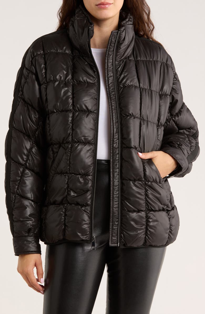 BCBGeneration Zip Quilted Short Puffer Jacket, Alternate, color, Black