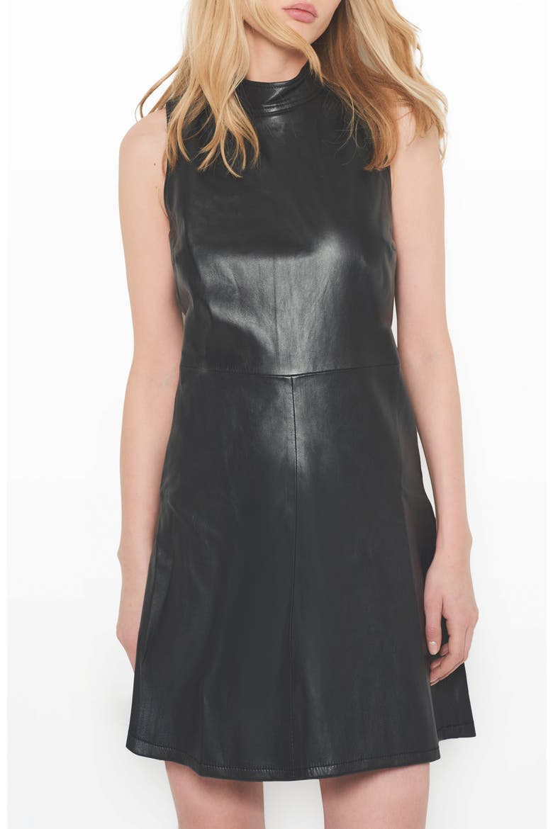 Crawford Upcycled Leather Dress, Alternate, color, Black