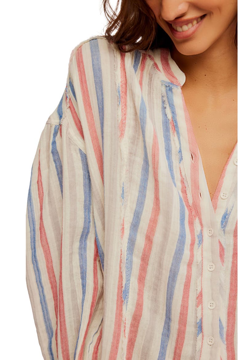 Valley Stripe Double Cloth Button-Up Shirt, Alternate, color, IVORY COMBO