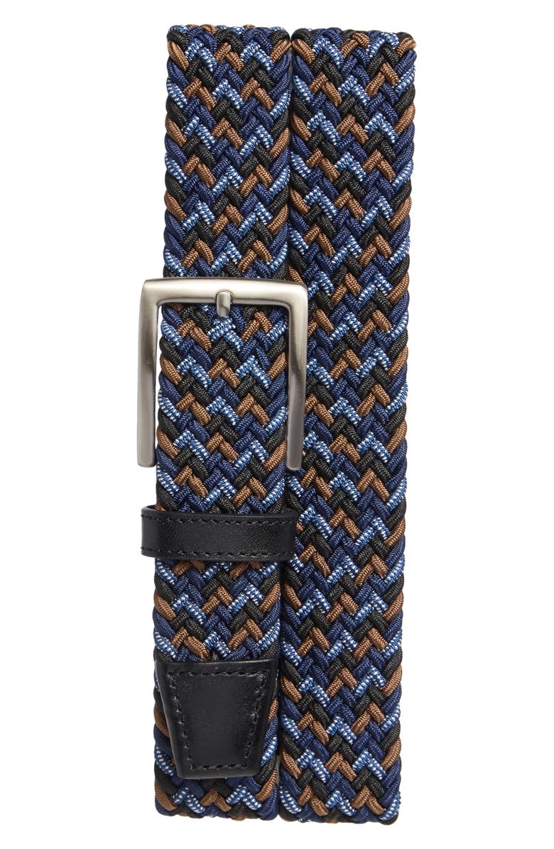 Johnston & Murphy Stretch Braided Belt, Main, color, Black Multi