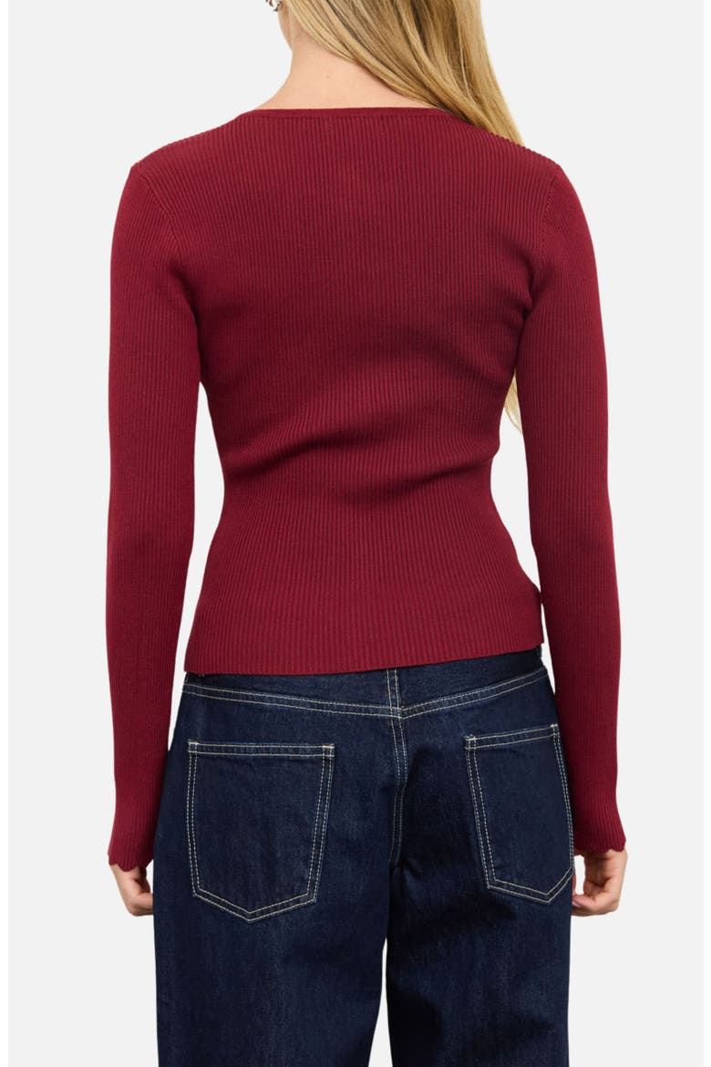 Scalloped Rib Cardigan, Alternate, color, DEEP RED