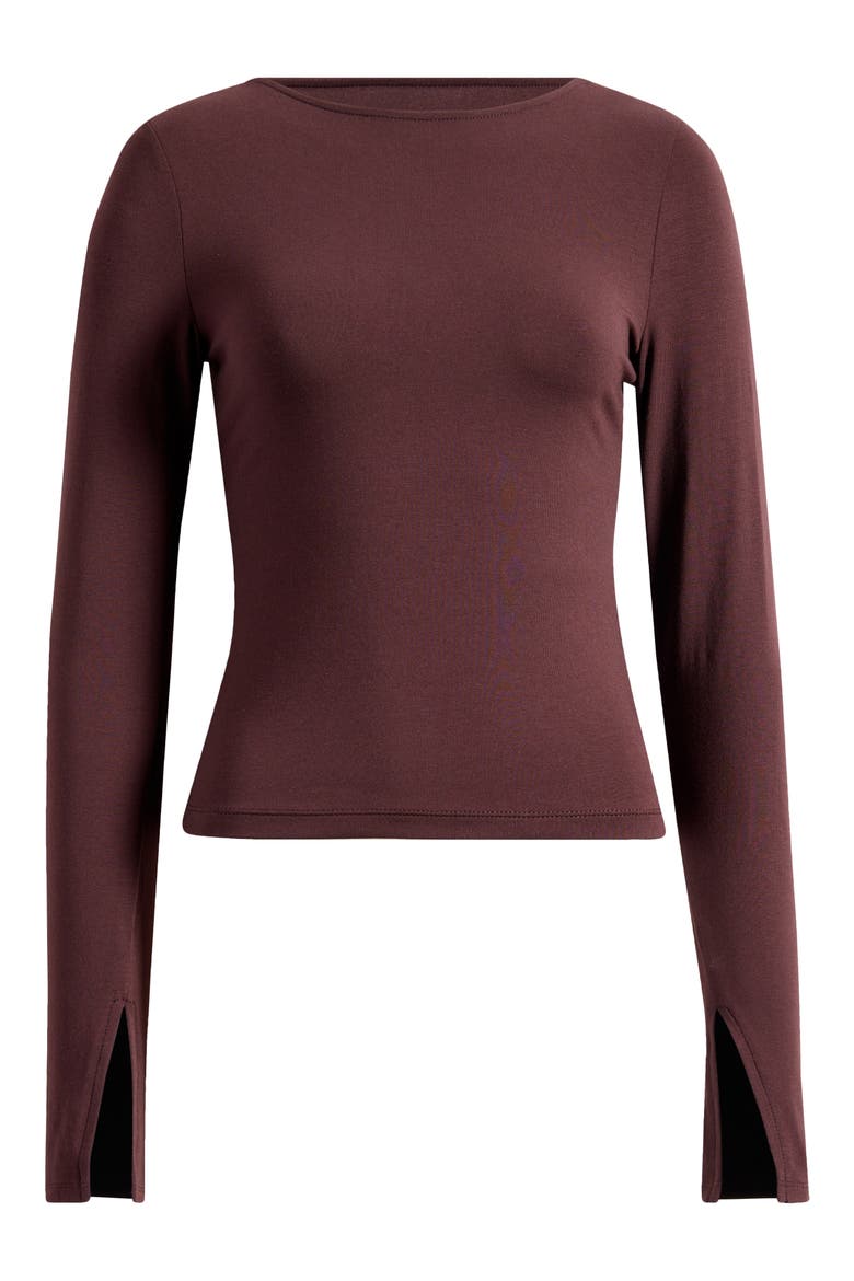 Long Sleeve Scoop Back T-Shirt, Alternate, color, CHOCOLATE RAISIN